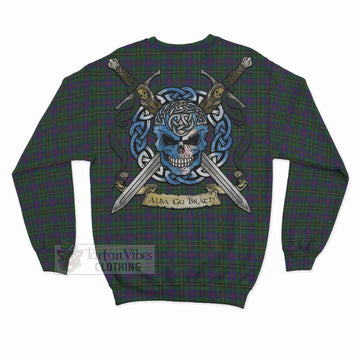 Wood Tartan Sweatshirt with Family Crest Celtic Skull Style