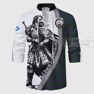 Wood Tartan Clan Crest Ghillie Kilt Shirt with Highlander Warrior Celtic Style