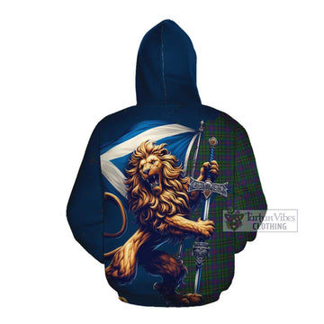 Wood Tartan Family Crest Cotton Hoodie with Scottish Majestic Lion Pullover Hoodie - Tartan Vibes Clothing