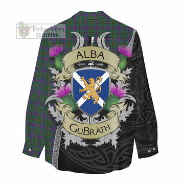 Wood Tartan Family Crest Women's Casual Shirt Lion Rampant Royal Thistle Shield Celtic Inspired - Tartan Vibes Clothing
