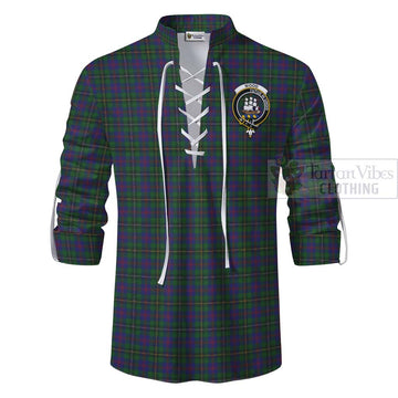 Wood Tartan Ghillie Kilt Shirt with Family Crest Celtic Skull Style