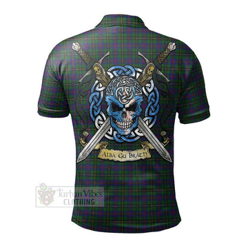 Wood Tartan Polo Shirt with Family Crest Celtic Skull Style