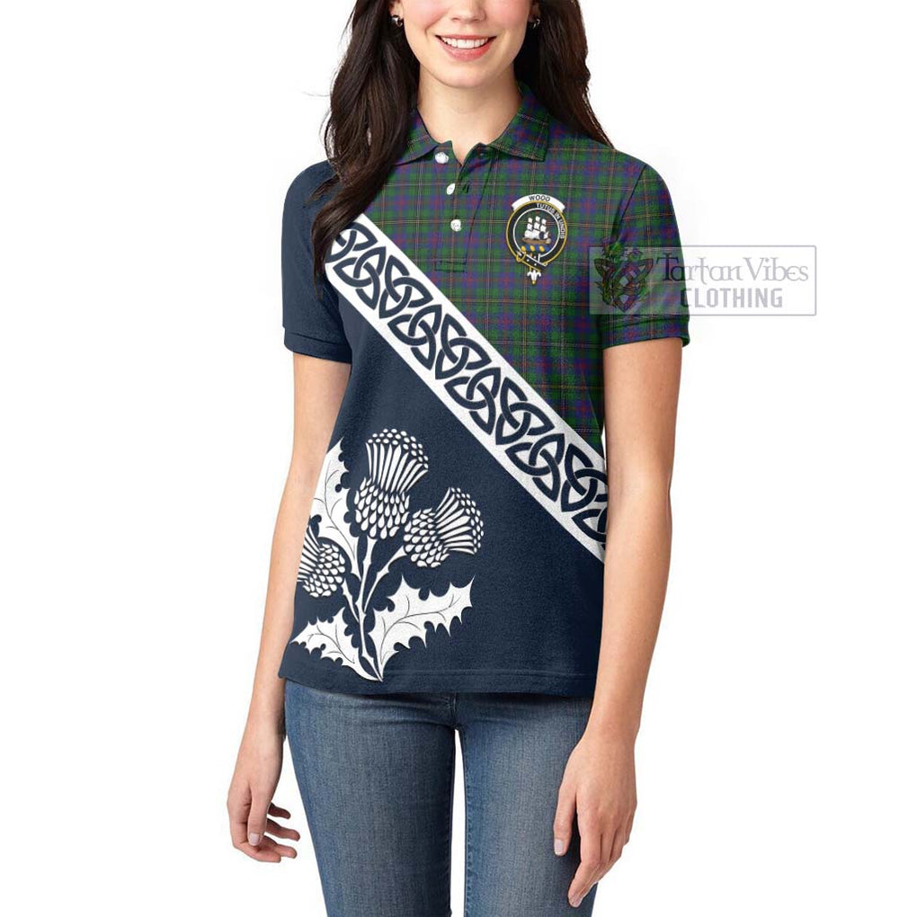 Tartan Vibes Clothing Wood Tartan Women's Polo Shirt Featuring Thistle and Scotland Map