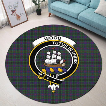 Wood Tartan Round Rug with Family Crest