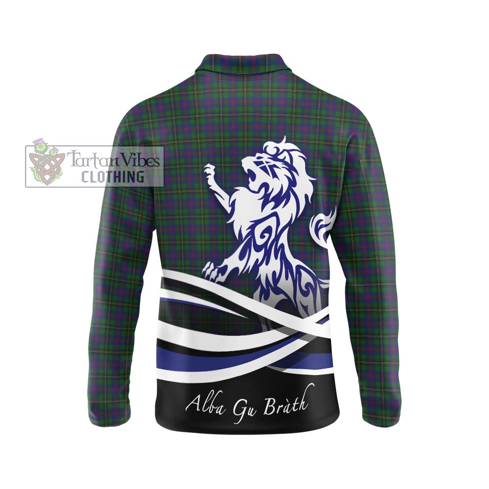 Wood Tartan Long Sleeve Polo Shirt with Alba Gu Brath Regal Lion Emblem - Tartanvibesclothing Shop