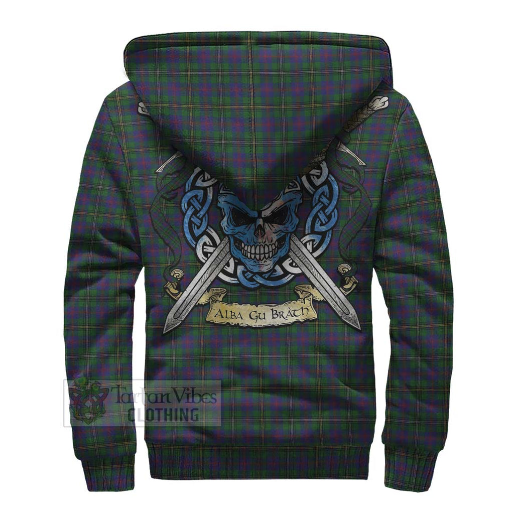 Tartan Vibes Clothing Wood Tartan Sherpa Hoodie with Family Crest Celtic Skull Style