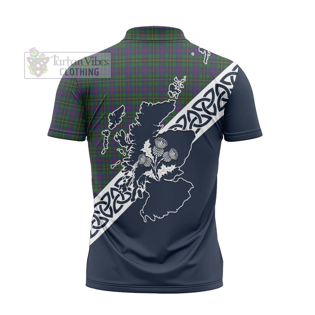 Tartan Vibes Clothing Wood Tartan Zipper Polo Shirt Featuring Thistle and Scotland Map