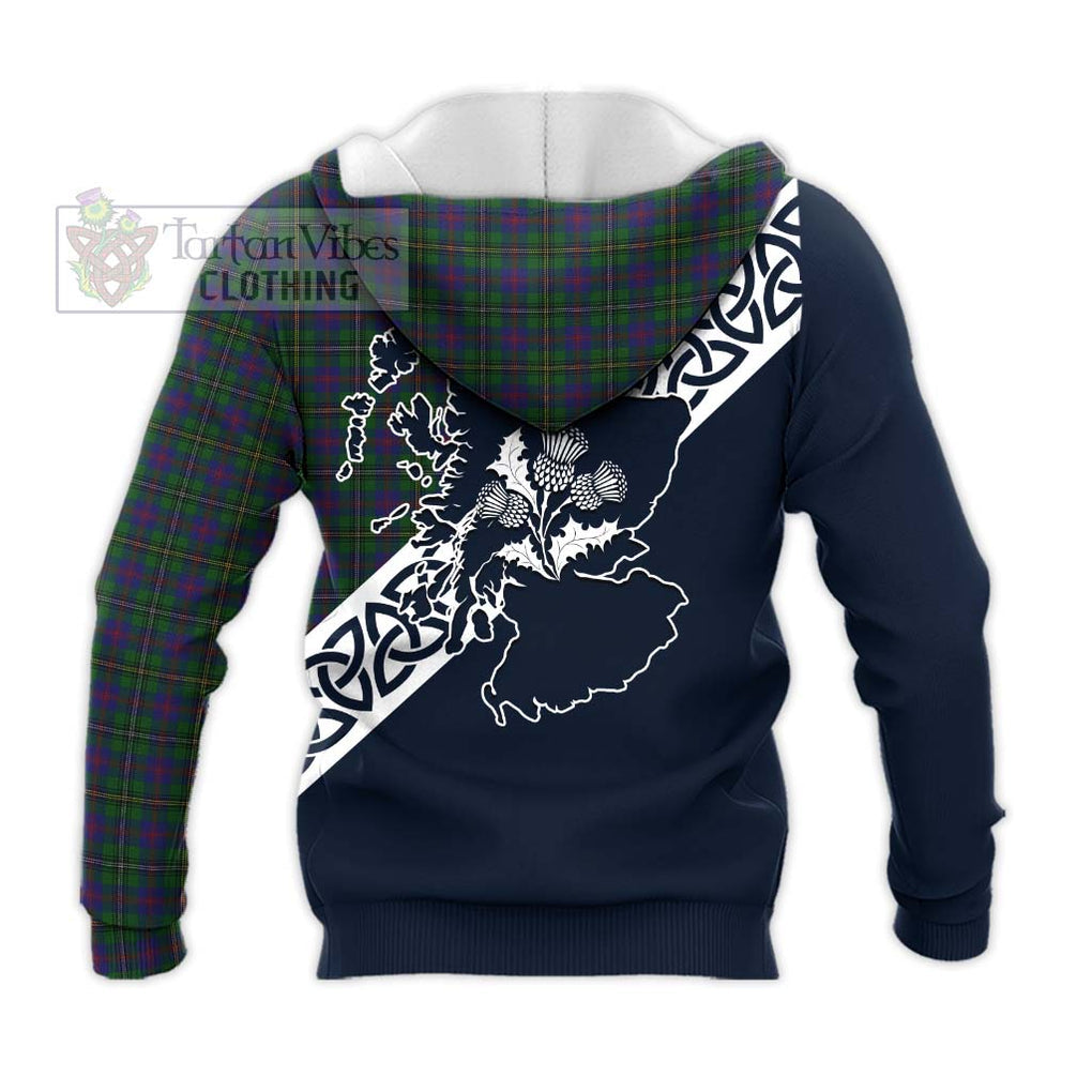 Tartan Vibes Clothing Wood Tartan Knitted Hoodie Featuring Thistle and Scotland Map