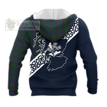 Wood Tartan Knitted Hoodie Featuring Thistle and Scotland Map