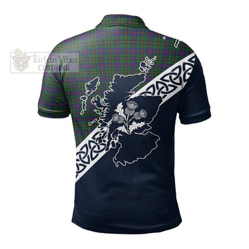 Wood Tartan Polo Shirt Featuring Thistle and Scotland Map - Tartanvibesclothing Store