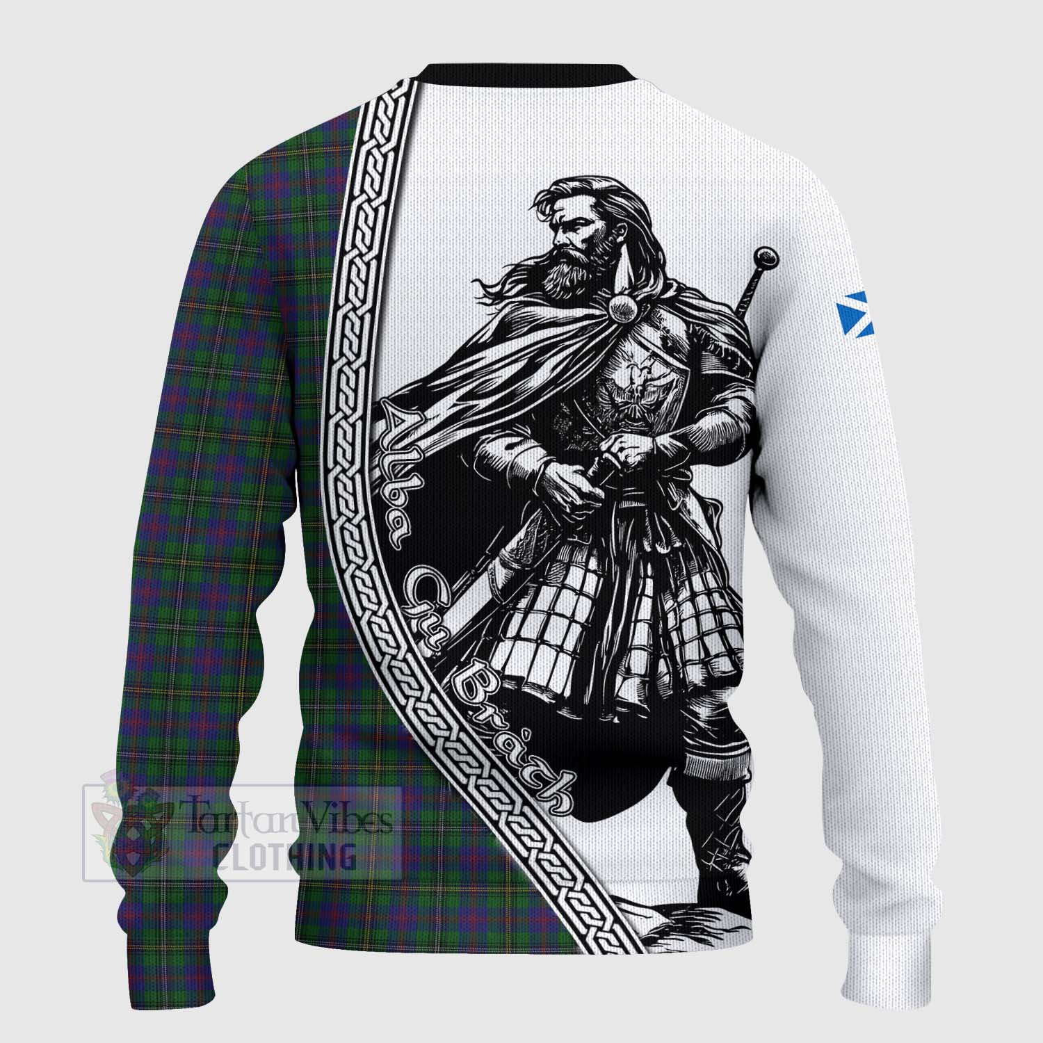 Tartan Vibes Clothing Wood Tartan Clan Crest Knitted Sweater with Highlander Warrior Celtic Style