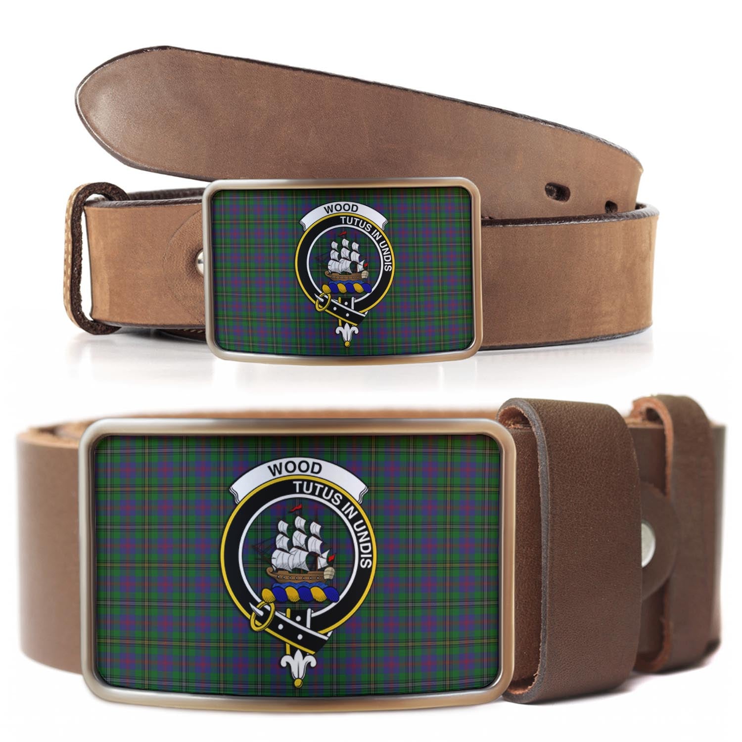 Wood Tartan Belt Buckles with Family Crest - Tartan Vibes Clothing