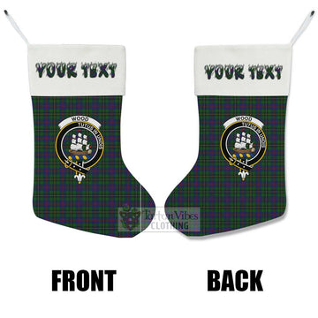 Wood Tartan Family Crest Christmas Stocking with Personalized Text