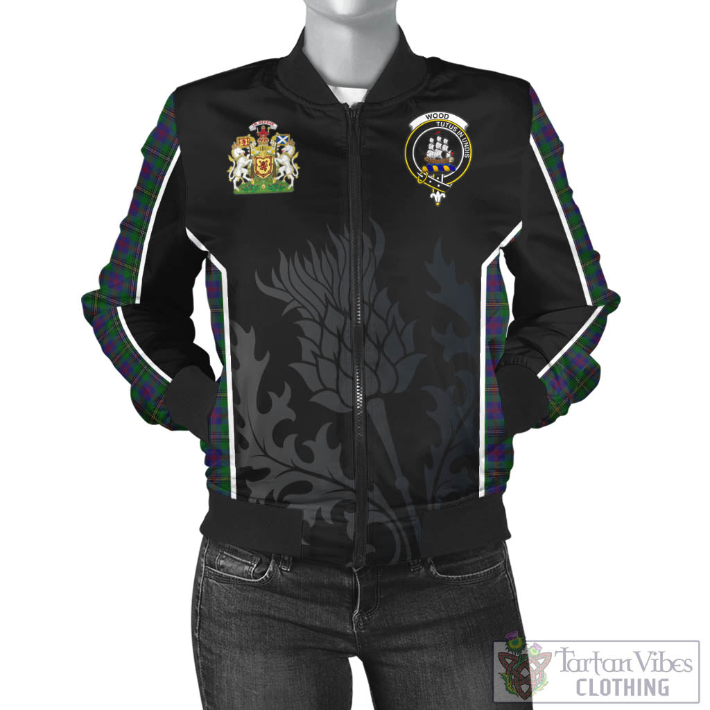 Tartan Vibes Clothing Wood Tartan Bomber Jacket with Family Crest and Scottish Thistle Vibes Sport Style