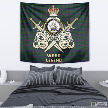 Wood Tartan Tapestry with Clan Crest and the Golden Sword of Courageous Legacy