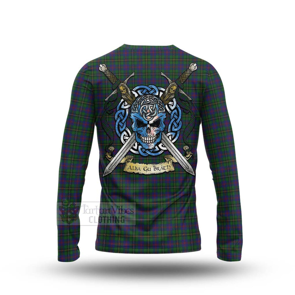 Tartan Vibes Clothing Wood Tartan Long Sleeve T-Shirt with Family Crest Celtic Skull Style