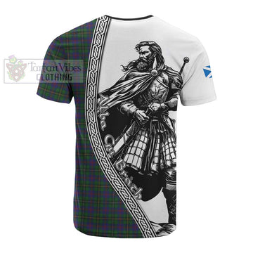 Wood Tartan Clan Crest Cotton T-shirt with Highlander Warrior Celtic Style