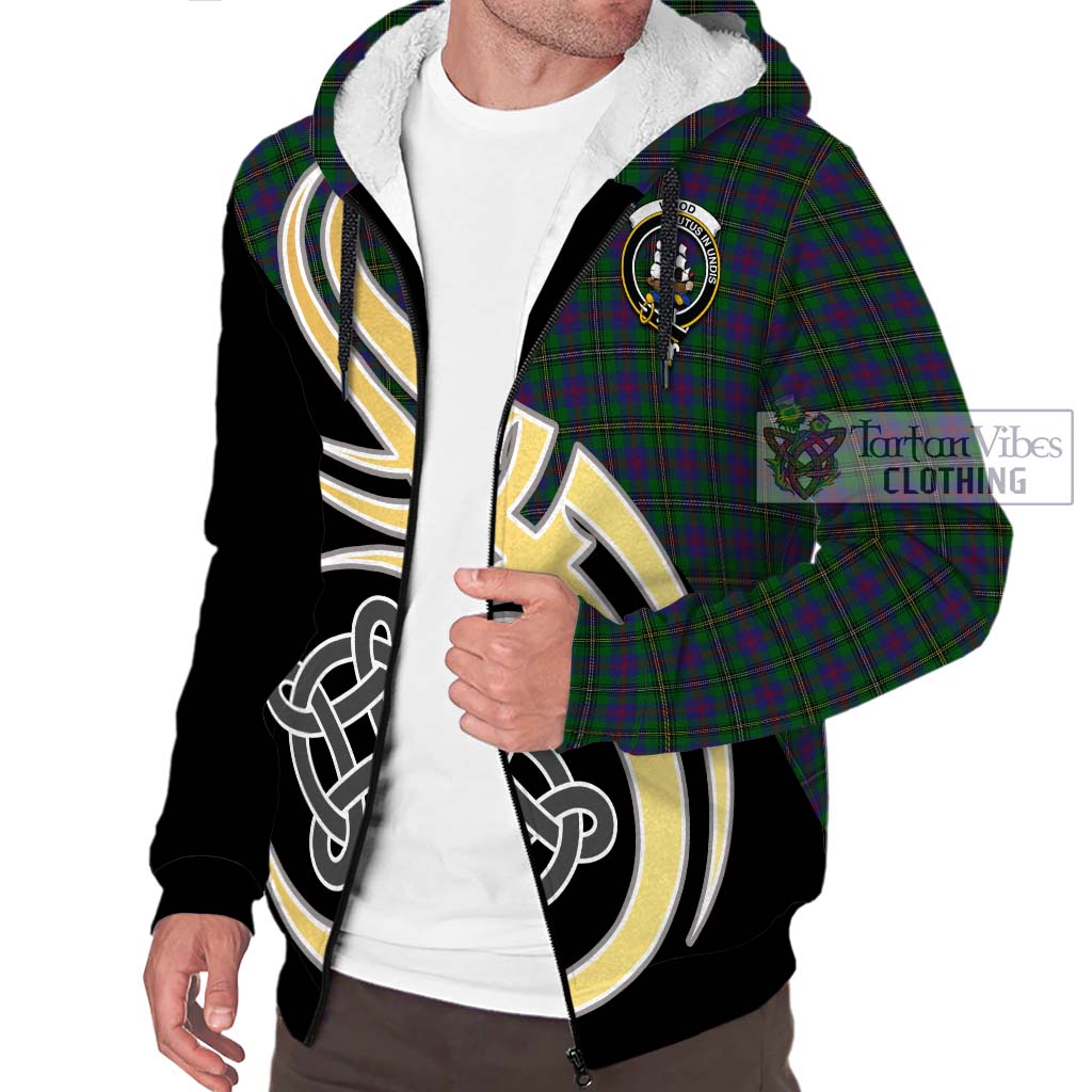 Wood Tartan Sherpa Hoodie with Family Crest and Celtic Symbol Style - Tartan Vibes Clothing