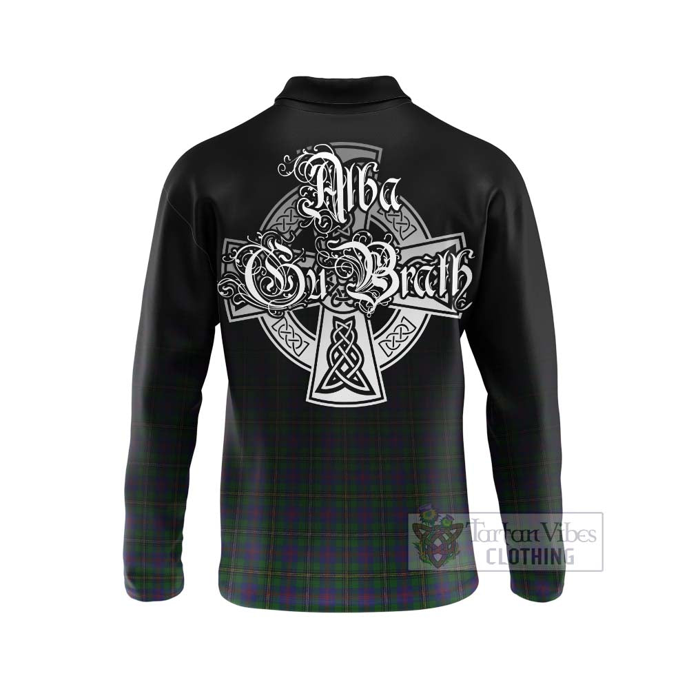 Tartan Vibes Clothing Wood Tartan Long Sleeve Polo Shirt Featuring Alba Gu Brath Family Crest Celtic Inspired