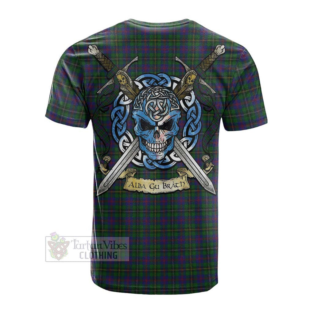 Tartan Vibes Clothing Wood Tartan Cotton T-shirt with Family Crest Celtic Skull Style