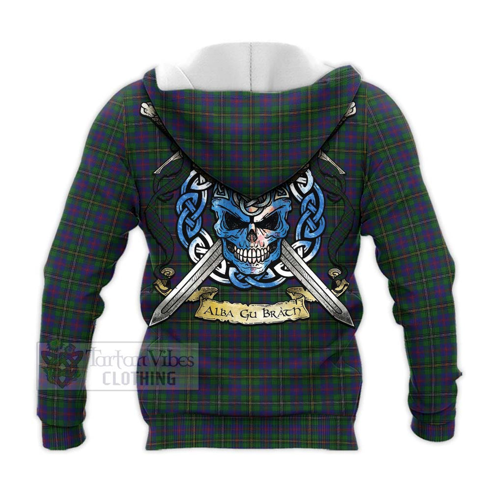 Tartan Vibes Clothing Wood Tartan Knitted Hoodie with Family Crest Celtic Skull Style