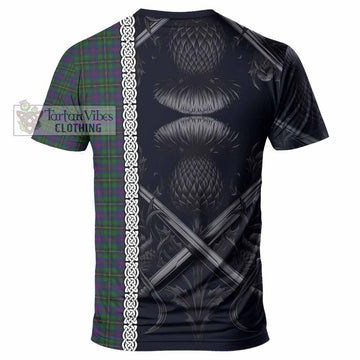 Wood Tartan T-Shirt with Family Crest Cross Sword Thistle Celtic Vibes