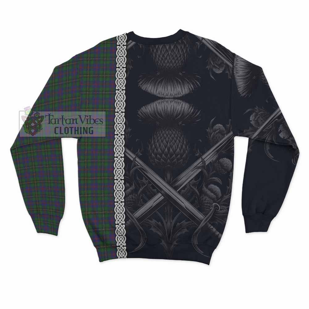 Tartan Vibes Clothing Wood Tartan Sweatshirt with Family Crest Cross Sword Thistle Celtic Vibes