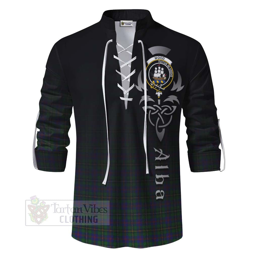 Tartan Vibes Clothing Wood Tartan Ghillie Kilt Shirt Featuring Alba Gu Brath Family Crest Celtic Inspired