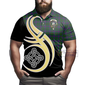 Wood Tartan Polo Shirt with Family Crest and Celtic Symbol Style