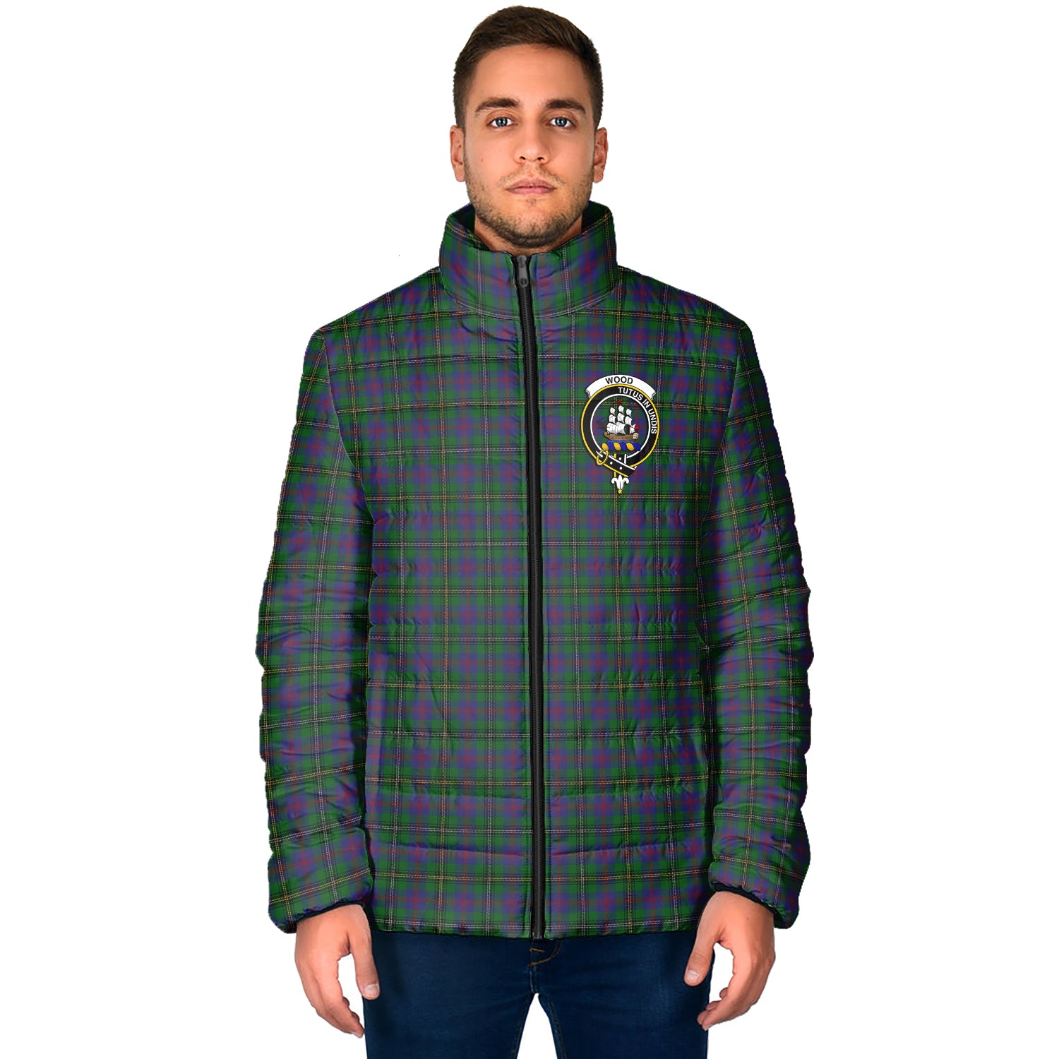 Wood Tartan Padded Jacket with Family Crest - Tartan Vibes Clothing