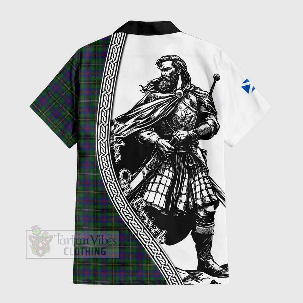 Tartan Vibes Clothing Wood Tartan Clan Crest Short Sleeve Button Shirt with Highlander Warrior Celtic Style