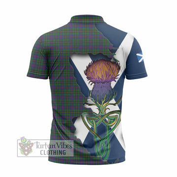 Wood Tartan Family Crest Zipper Polo Shirt Scottish Thistle Celtic Inspired - Tartan Vibes Clothing