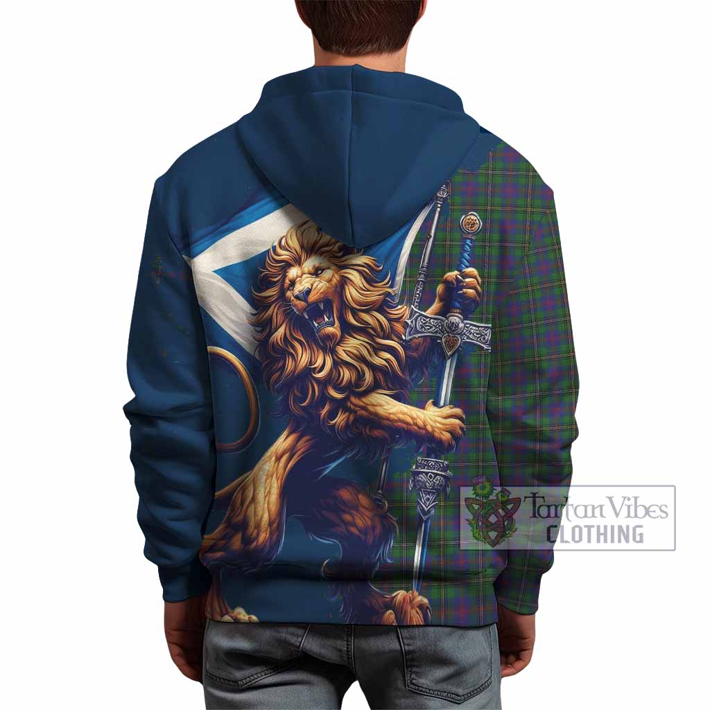 Wood Tartan Family Crest Hoodie with Scottish Majestic Lion