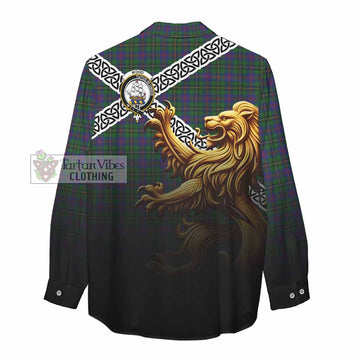 Wood Crest Tartan Women's Casual Shirt with Golden Lion Emblem Celtic Style - Tartan Vibes Clothing
