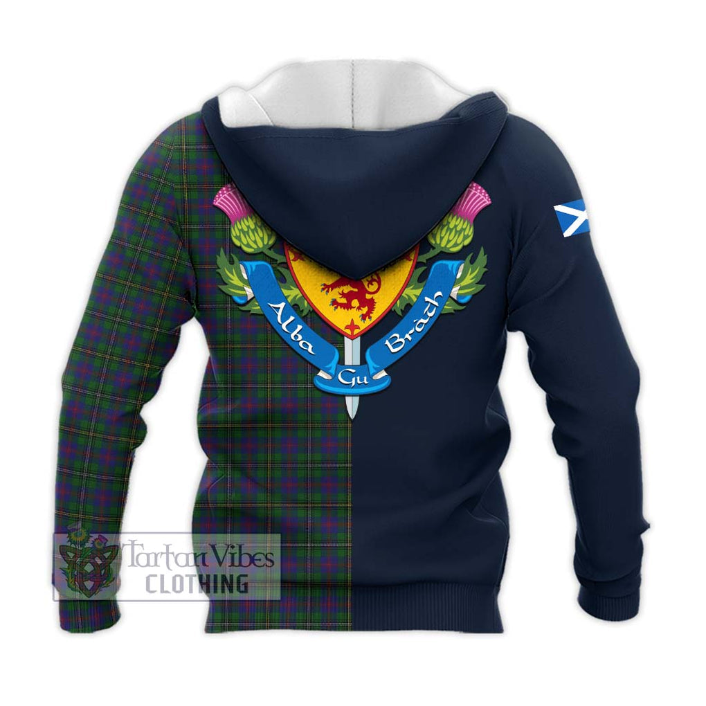 Tartan Vibes Clothing Wood Tartan Knitted Hoodie with Scottish Lion Royal Arm Half Style