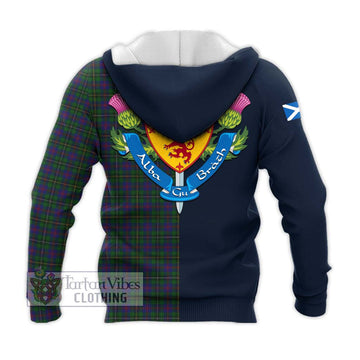 Wood Tartan Knitted Hoodie Alba with Scottish Lion Royal Arm Half Style