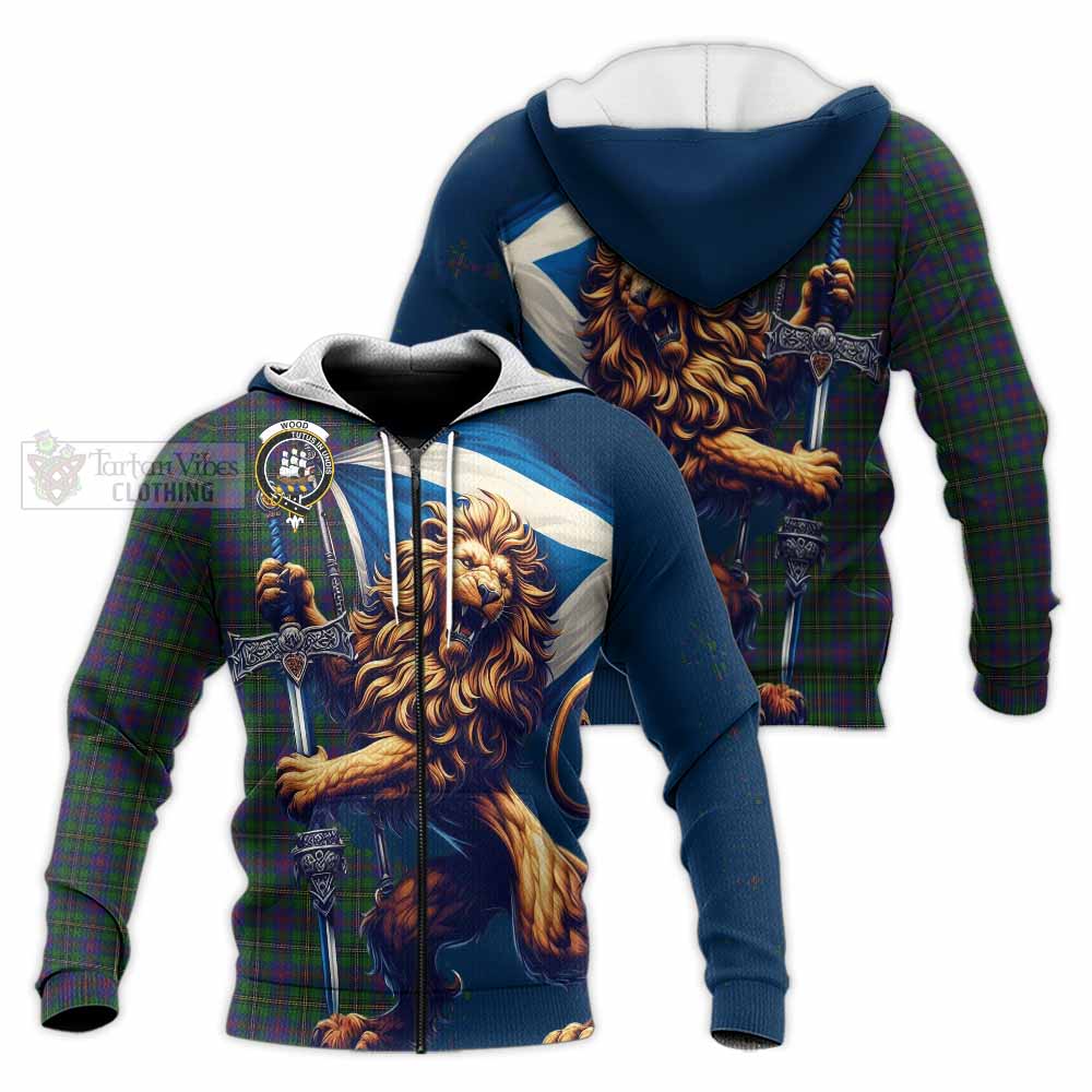 Tartan Vibes Clothing Wood Tartan Family Crest Knitted Hoodie with Scottish Majestic Lion