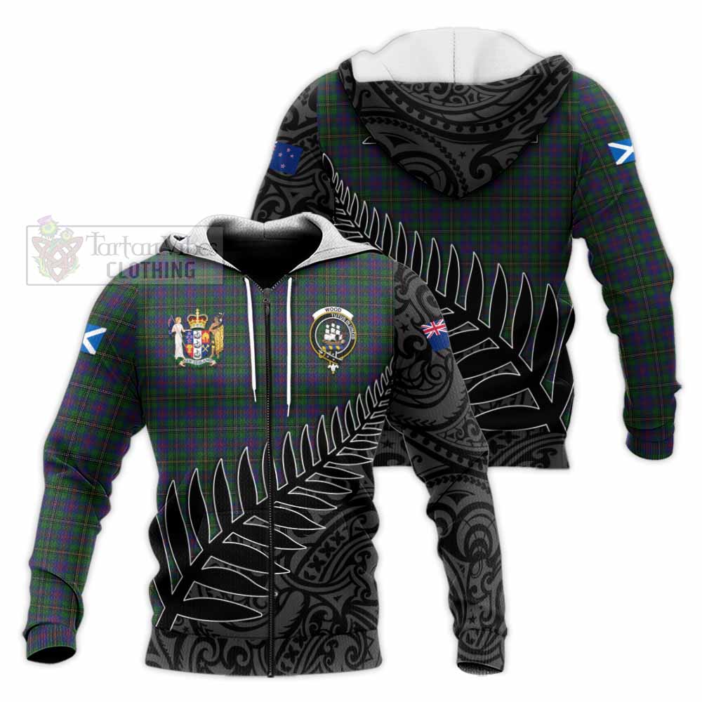 Tartan Vibes Clothing Wood Crest Tartan Knitted Hoodie with New Zealand Silver Fern Half Style