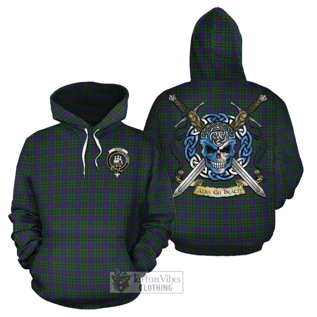 Tartan Vibes Clothing Wood Tartan Cotton Hoodie with Family Crest Celtic Skull Style