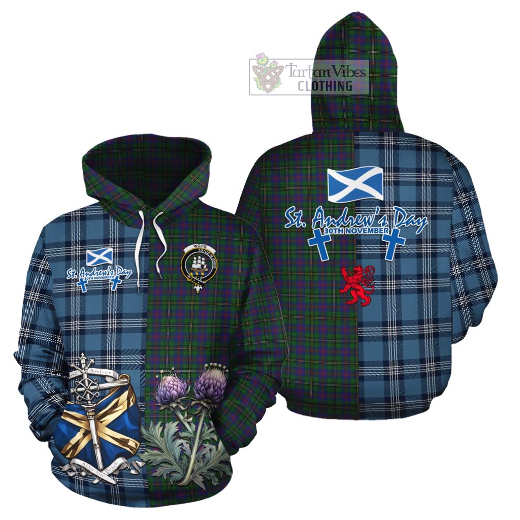 Tartan Vibes Clothing Wood Tartan Cotton Hoodie Happy St. Andrew's Day Half Tartan Style