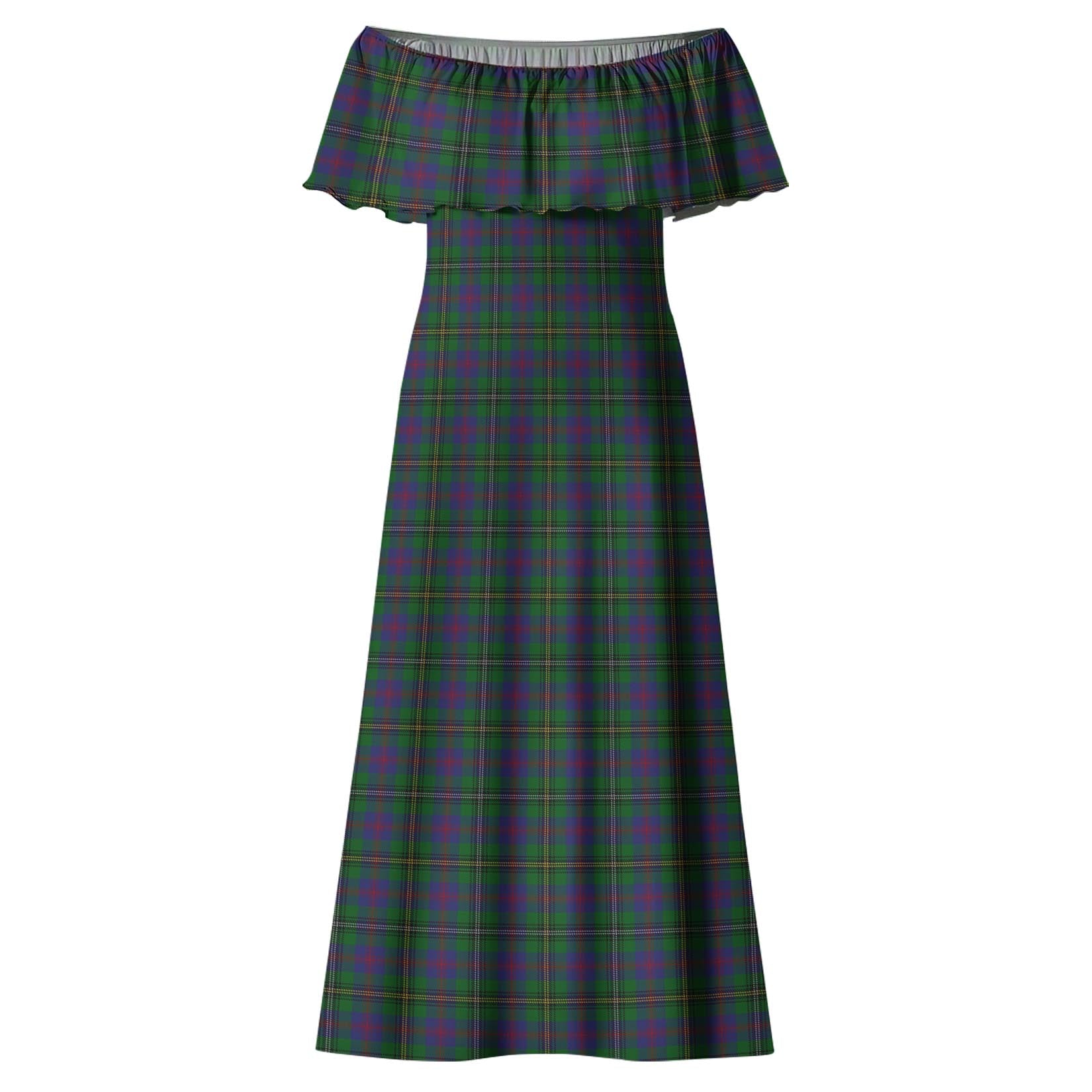 Wood Tartan Off Shoulder Long Dress - Tartanvibesclothing