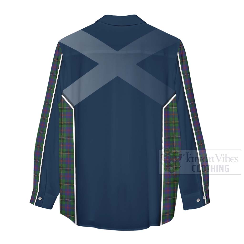 Tartan Vibes Clothing Wood Tartan Women's Casual Shirt with Family Crest and Scottish Thistle Vibes Sport Style