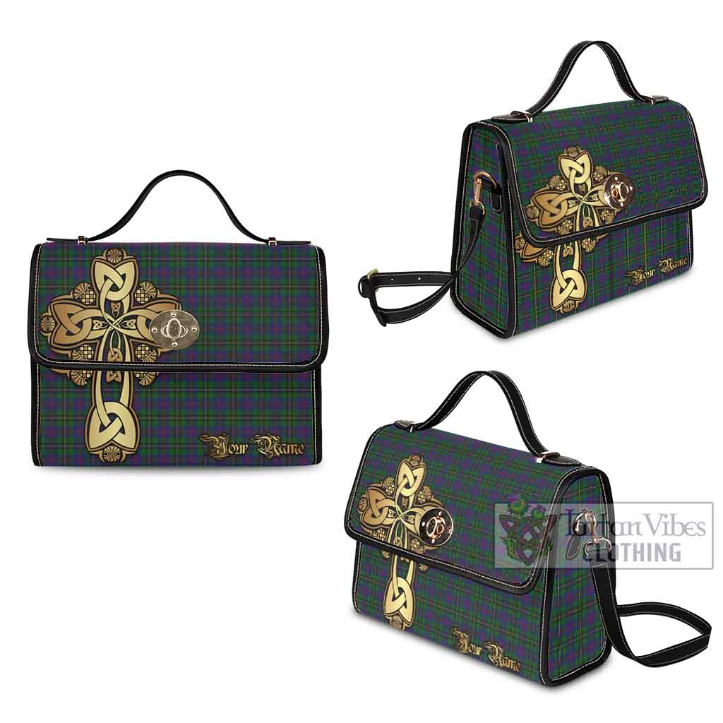 Tartan Vibes Clothing Wood Tartan Waterproof Canvas Bag Golden Thistle Celtic Cross Style