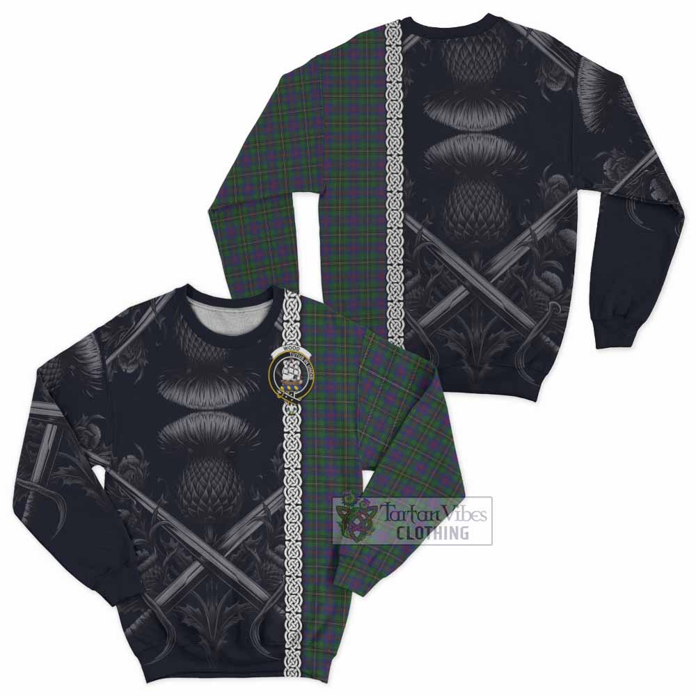 Tartan Vibes Clothing Wood Tartan Sweatshirt with Family Crest Cross Sword Thistle Celtic Vibes