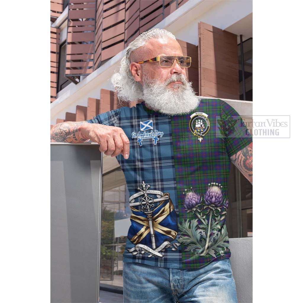 Tartan Vibes Clothing Wood Tartan Cotton T-shirt Happy St. Andrew's Day Half Tartan Style