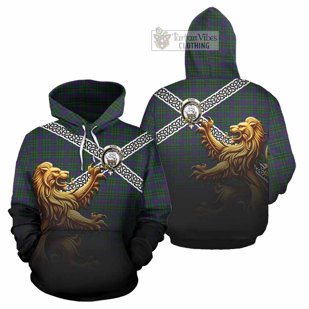 Wood Crest Tartan Hoodie with Golden Lion Emblem Celtic Style - Tartan Vibes Clothing