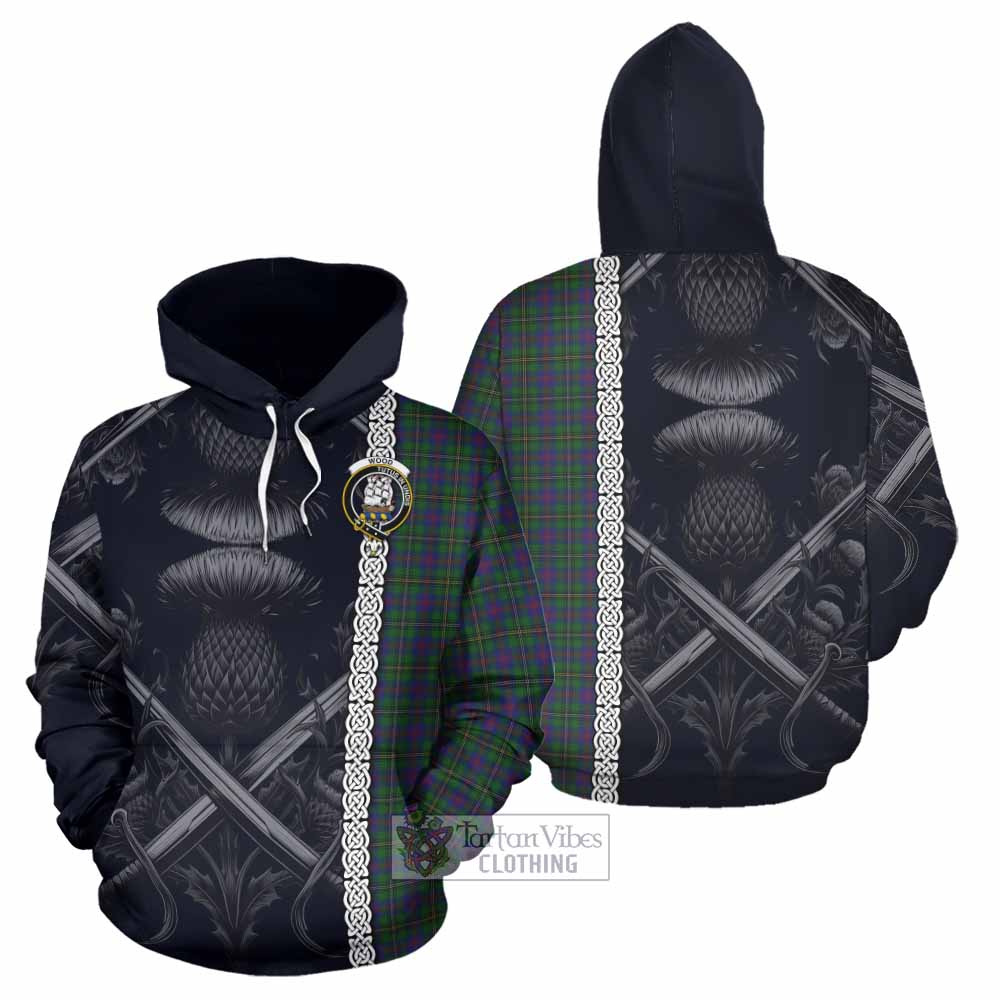 Tartan Vibes Clothing Wood Tartan Hoodie with Family Crest Cross Sword Thistle Celtic Vibes