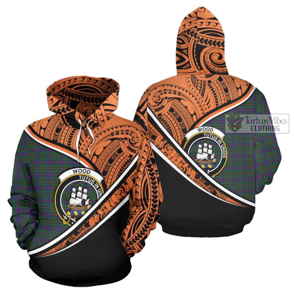 Tartan Vibes Clothing Wood Crest Tartan Hoodie with Maori Tattoo Style - Orange Version