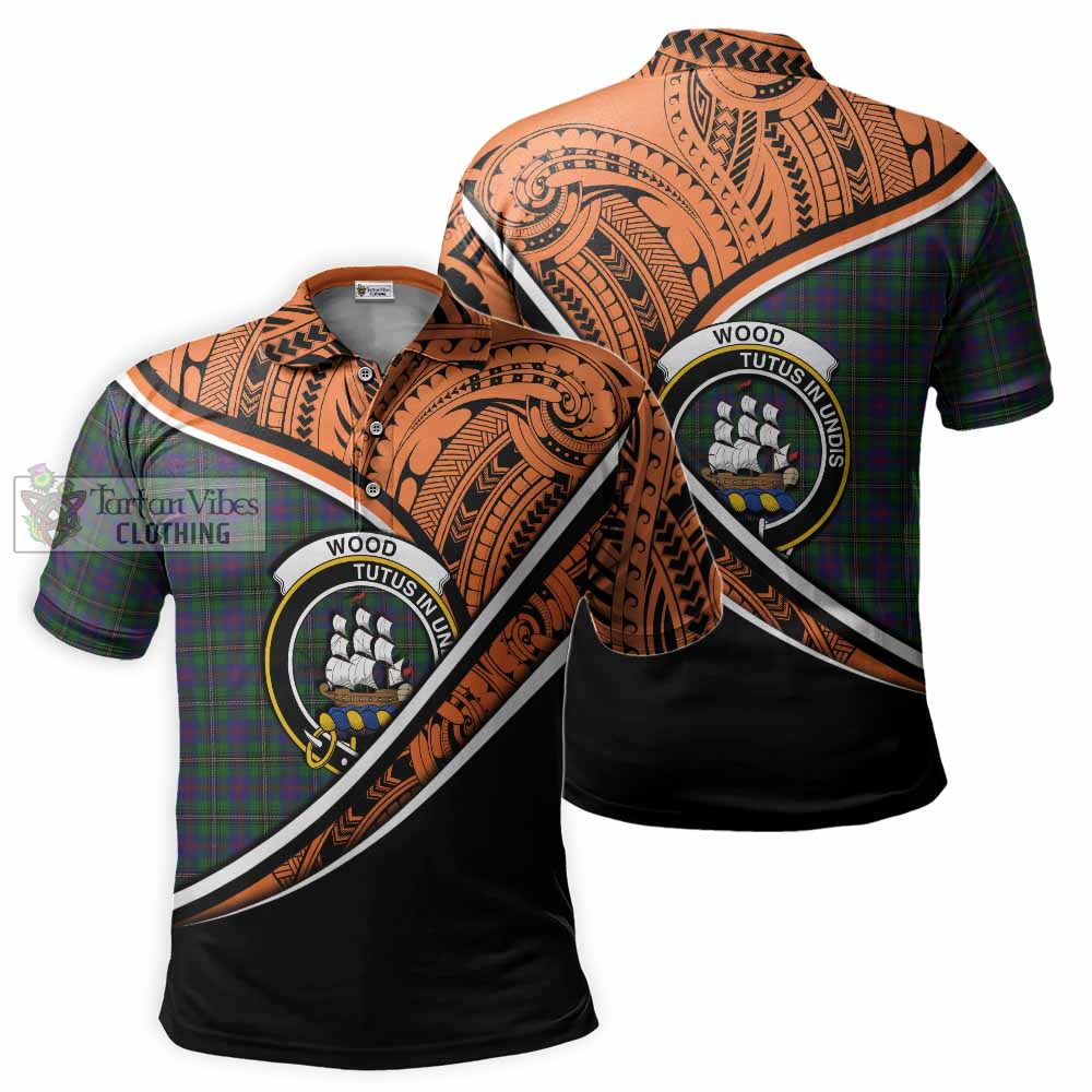 Tartan Vibes Clothing Wood Crest Tartan Polo Shirt with Maori Tattoo Style - Orange Version