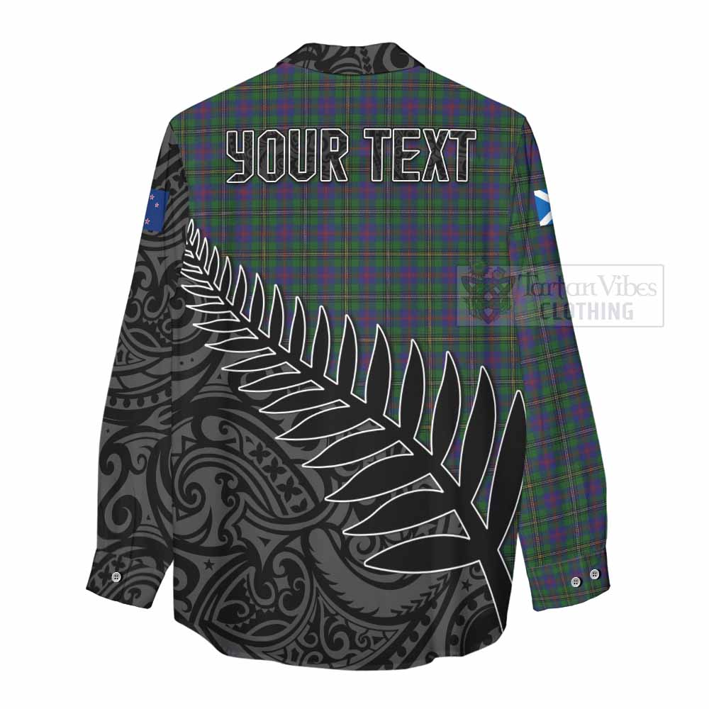 Tartan Vibes Clothing Wood Crest Tartan Women's Casual Shirt with New Zealand Silver Fern Half Style